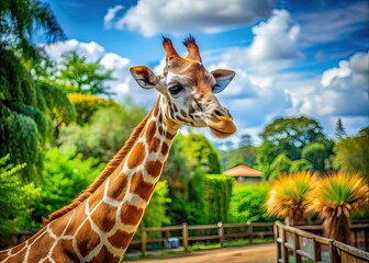 Giraffe at Zoo - Stunning Wildlife Photography - Copy Space