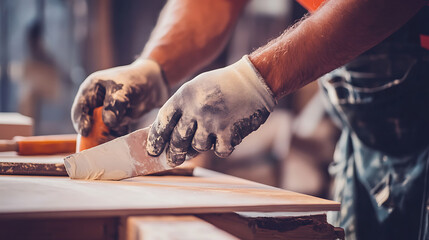 Craftsman Applying Adhesive to Wood