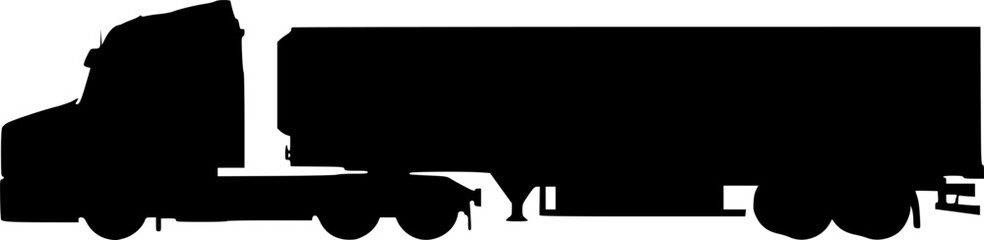 Truck tractor with semi-trailer icon. Black silhouette. Side view. Vector simple flat graphic illustration.