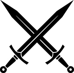 Crossed swords icon. Black silhouette. Front side view. Vector simple flat graphic illustration. 