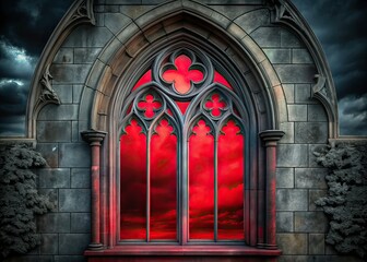 Fototapeta premium Gothic Red Window Digital Art - Copy Space