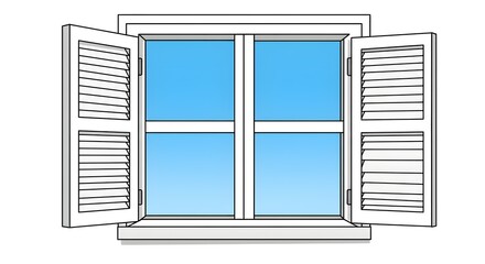 Fototapeta premium Open Window with Shutters, Illustration