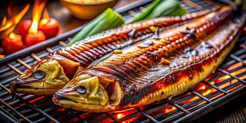 Grilled Eel Low Light, Japanese Cuisine, Delicious Dish, Restaurant Food, Close Up, Appetizing