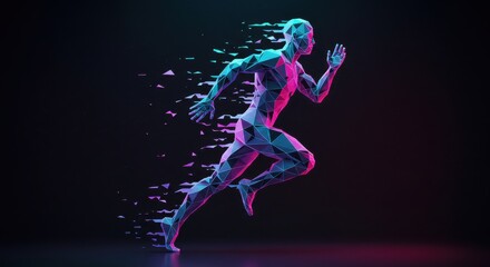 Fototapeta premium Digital illustration of a runner in mid-stride with a low-poly geometric style