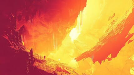 Obraz premium Fiery, glowing cave interior with figures.