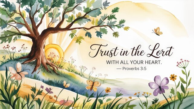 Serene Christian Greeting Card Trust in the Lord with all your heart Proverbs