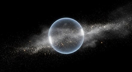 Obraz premium a transparent holographic sphere floating in space, surrounded by soft, glowing particles. The sphere is delicate and reflective, with a smooth, minimal design