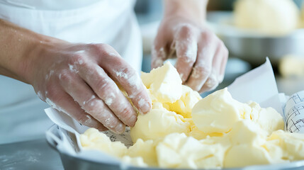 Hands Shaping Cheese in a Mold