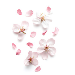Obraz premium Delicate Pink Almond Blossoms and Petals on White