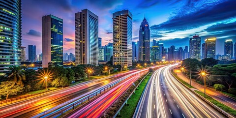 Jakarta Thamrin Street Light Trails & Skyline, Urban Photography, Capital City