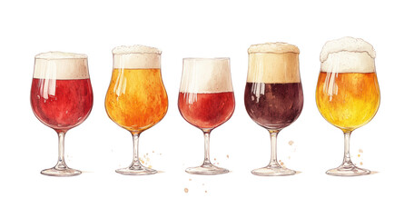 Assorted beer glasses, white isolate background