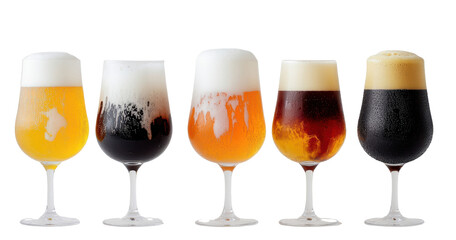 Assorted beer glasses, white isolate background