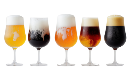 Assorted beer glasses, white isolate background