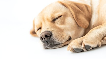 Obraz premium Cute Golden Labrador Puppy Sleeping Peacefully on Soft White Background