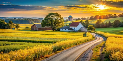 Lancaster County Barns Fields AI Photography, Rural Pennsylvania Landscape, Scenic Countryside