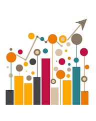 Colorful Abstract Graph with Bubbles and Arrow Illustrating Growth and Progress in Business