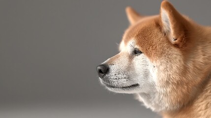 Profile of a Shiba Inu Dog with Fluffy Coat Against a Soft Neutral Background