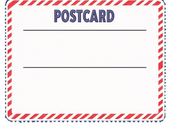 Postcard template with the word "POSTCARD" and stamp, featuring red and blue stripes on all four sides, clear lines, and white border