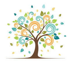 abstract tree with colorful flowers