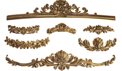 Ornate golden decorative elements, white isolated background