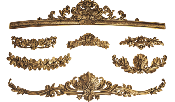 Ornate golden decorative elements, white isolated background