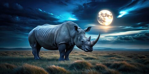 Fototapeta premium Ol Pejeta Rhino Night Vision, Low Light Wildlife Photography, Blind Rhino Kenya, African Safari Night, Baraka Rhino