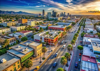 Los Angeles Fairfax 3rd Street Aerial Panorama California USA