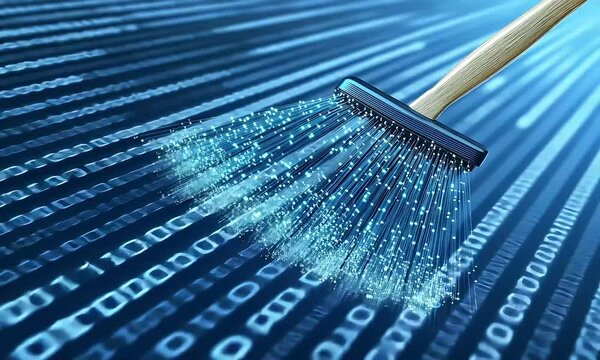 Data Sanitization: Conceptual representation of information and digital cleanup in binary code