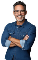 Smiling man with glasses, white isolated background