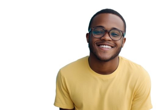 Smiling man with glasses, isolated background