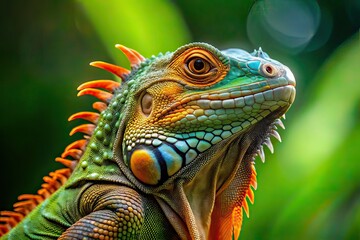 Fototapeta premium Low Light Iguana Portrait - Orange Paws