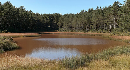 Obraz premium Find tranquility a serene lake in a remote wilderness setting its glassy surface reflecting a sky streaked with the colors of sunset promising calm and introspection