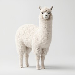Fototapeta premium Fluffy White Alpaca Standing Soft Fur Cute Animal Farm Animal Livestock