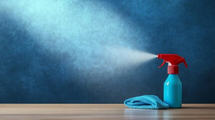 Sanitizing office desk antibacterial spray and cloth original background