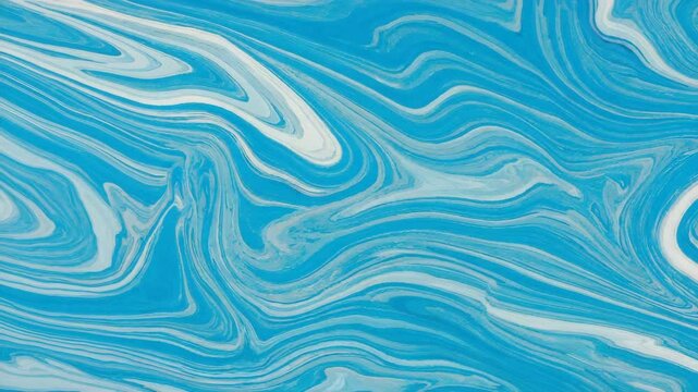 Swirling blue and white abstract paint background with fluid acrylic texture and curved marbled patterns creating an organic liquid appearance.
