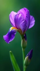 Intricate purple petals, sharply defined, dreamy green backdrop, wildflower, petals