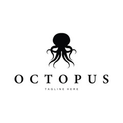 octopus logo black silhouette design deep sea animal octopus with kraken simple deep sea symbol concept