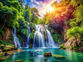 Majestic Waterfall in Wilderness - Scenic Landscape Photography