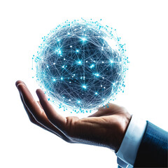 Global network sphere in hand business technology concept  isolated on transparent background