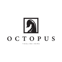 octopus logo black silhouette design deep sea animal octopus with kraken simple deep sea symbol concept