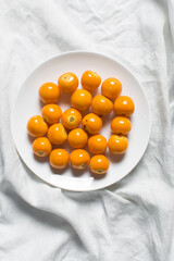 Overhead view of golden gooseberries, top view of Peruvian groundcherry