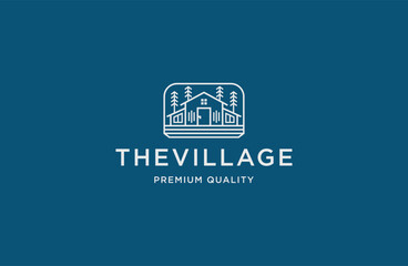 Village house simple line art logo icon inspiration vector illustration