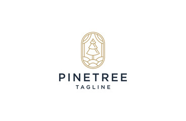 Pine tree simple line art logo icon inspiration vector illustration