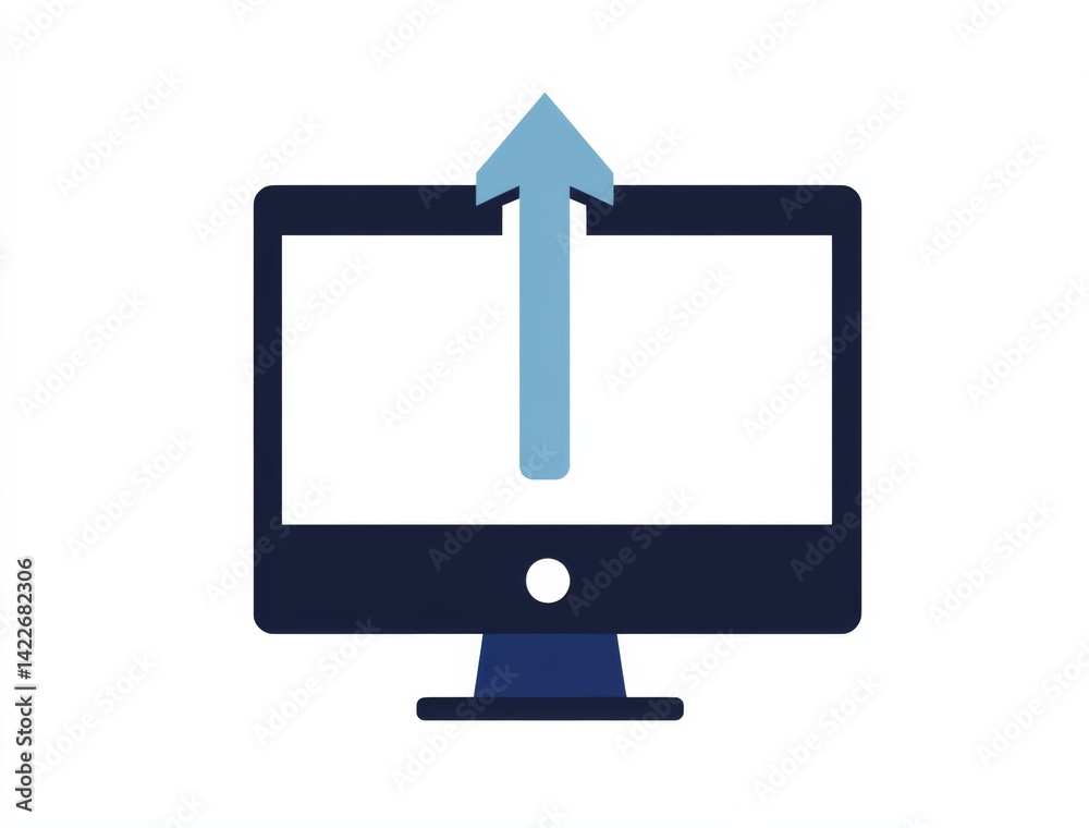 Wall mural flat vector logo of computer screen with upward arrow representing website traffic growth, digital m