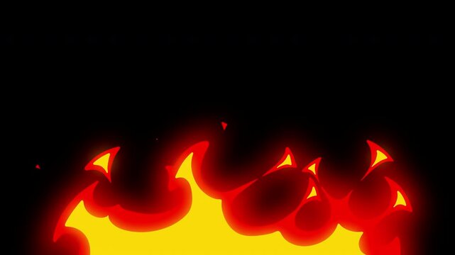 Set of 2d fire flames background element. Seamless looping of 4 fire
