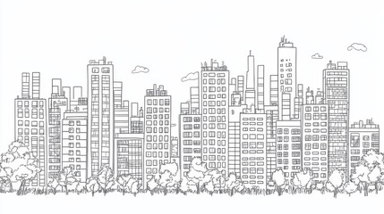 Fototapeta premium Single continuous line art city building construction. Architecture house urban apartment cityscape landscape concept design one sketch outline drawing vector illustratio 