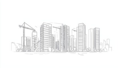 Single continuous line art city building construction. Architecture house urban apartment cityscape landscape concept design one sketch outline drawing vector illustratio 