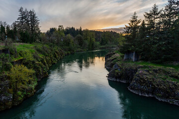 Dramatic sky over Santiam River in Sweet Home, Oregon