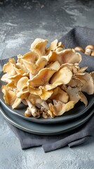 Delicious Golden Oyster Mushrooms on Rustic Plate