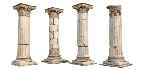 standing broken damaged Greek columns isolated on white background png